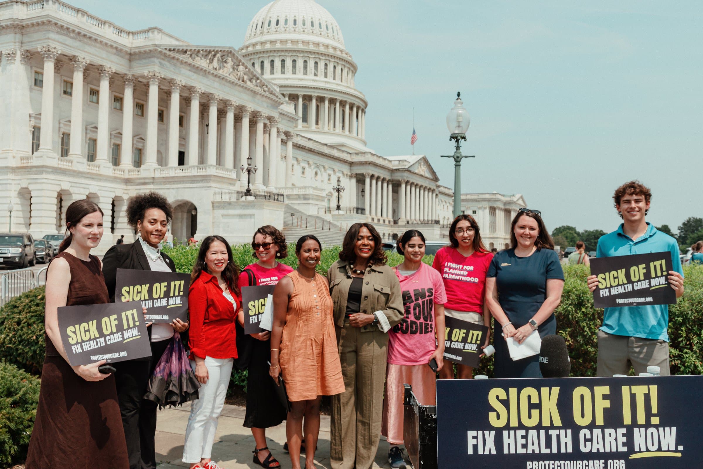 Supporters gather with Sick Of It! signs at the U.S. Capitol for the campaign launch.