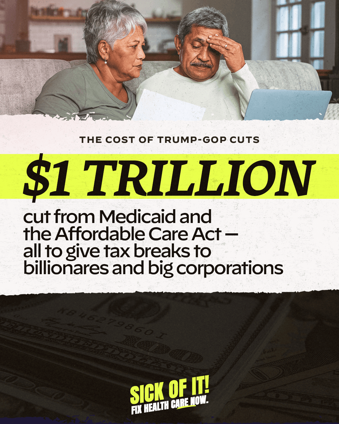 $1 trillion cut from Medicaid and the Affordable Care Act.